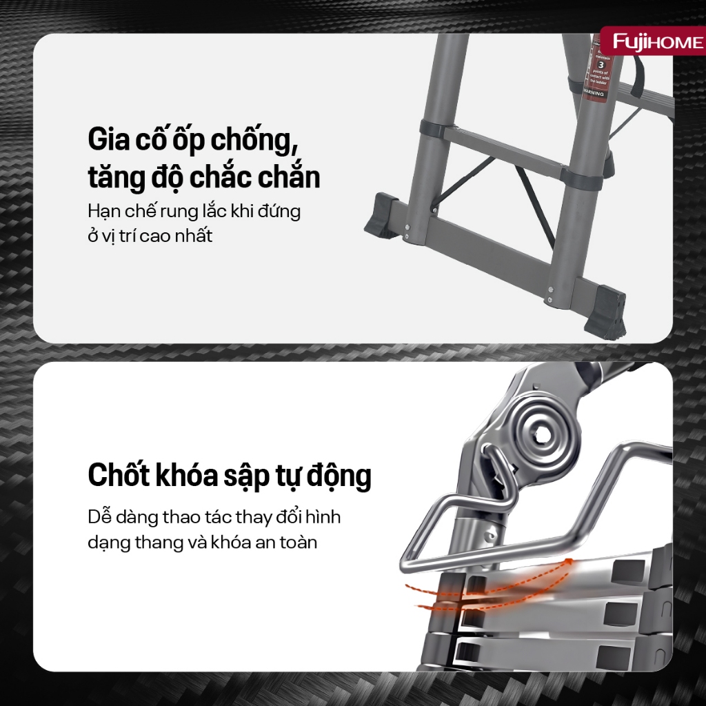 Thang rút chữ A rút gọn thông minh Nhập Khẩu FUJIHOME, thang rút gọn thép carbon đa năng 3,3 - 7,3m