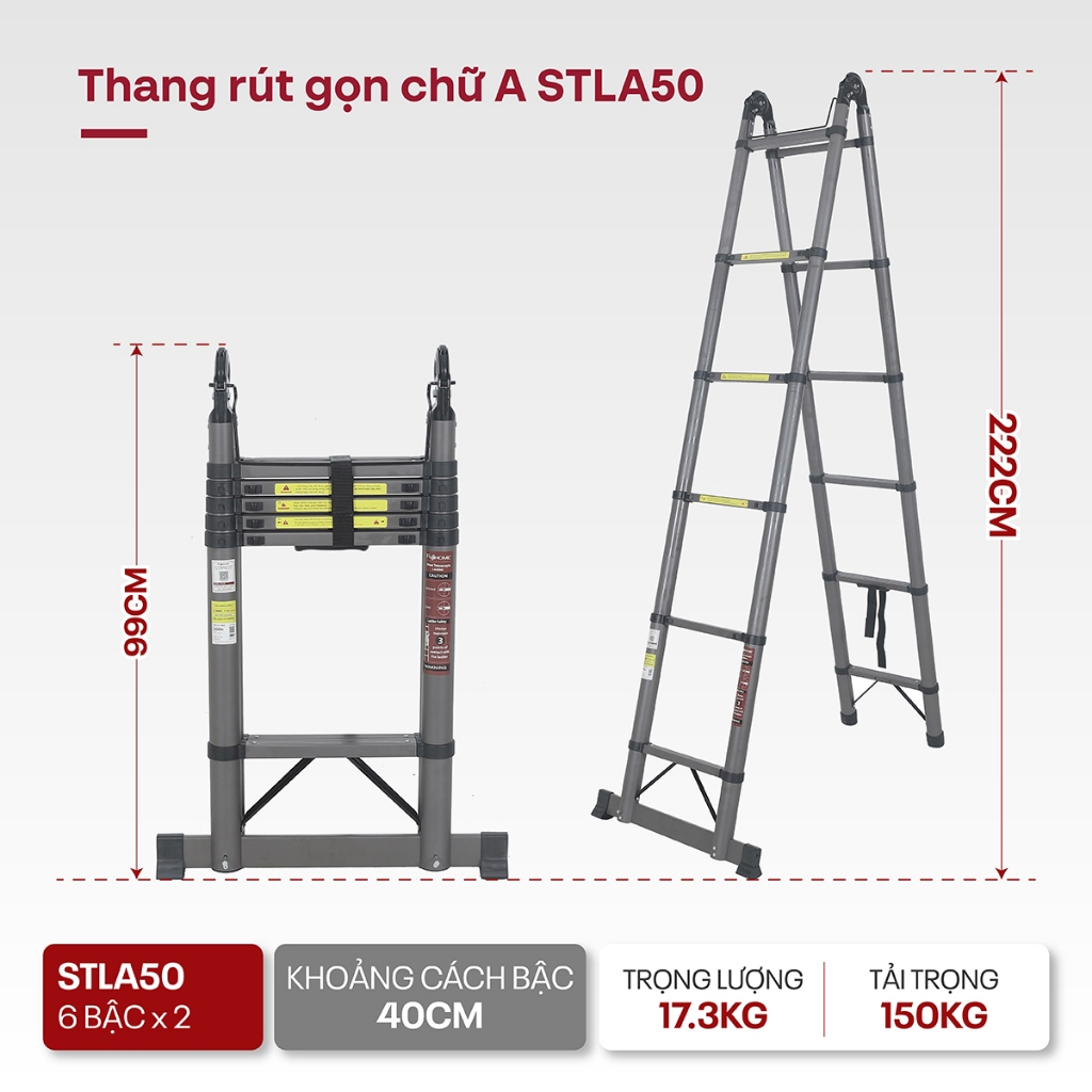 Thang rút chữ A rút gọn thông minh Nhập Khẩu FUJIHOME, thang rút gọn thép carbon đa năng 3,3 - 7,3m
