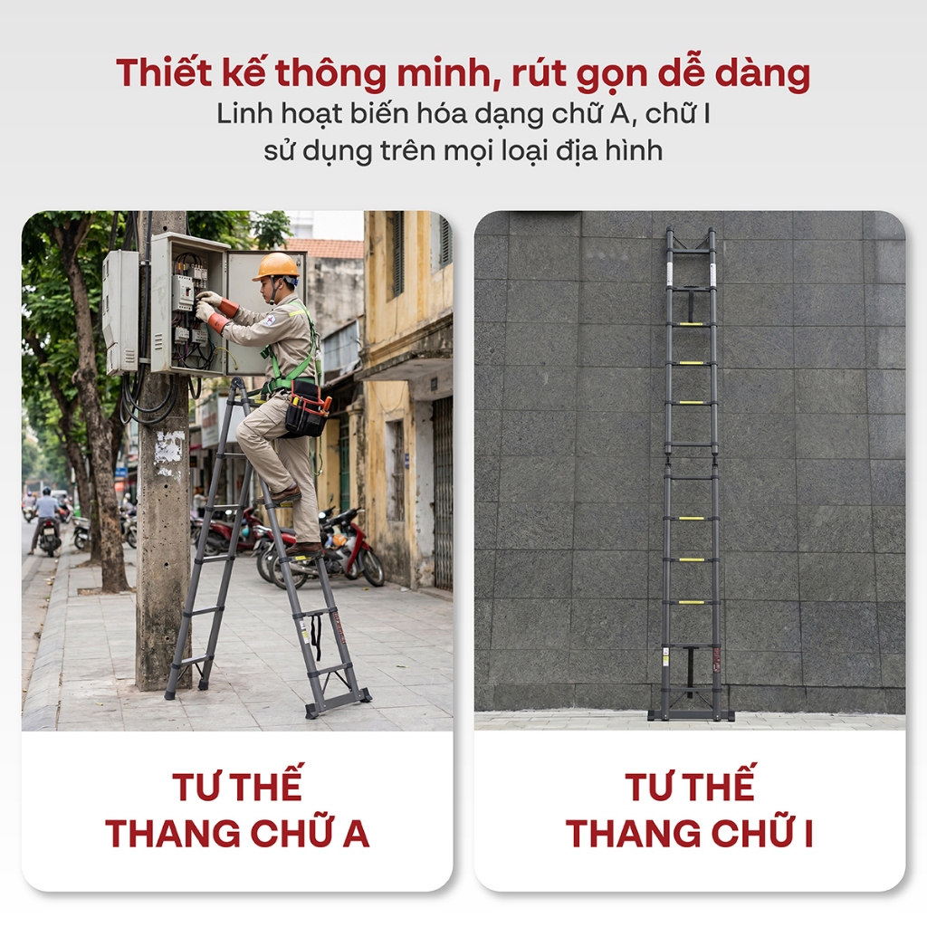 Thang rút chữ A rút gọn thông minh Nhập Khẩu FUJIHOME, thang rút gọn thép carbon đa năng 3,3 - 7,3m