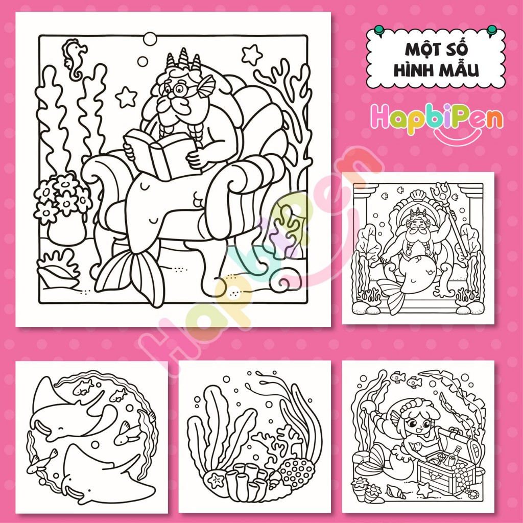 Bộ tranh tô màu cho bé với 43 trang chủ đề OCEAN VIBE phong cách Kawaii dễ thương Cozy 17