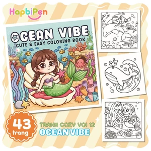 Bộ tranh tô màu cho bé với 43 trang chủ đề OCEAN VIBE phong cách Kawaii dễ thương Cozy 17
