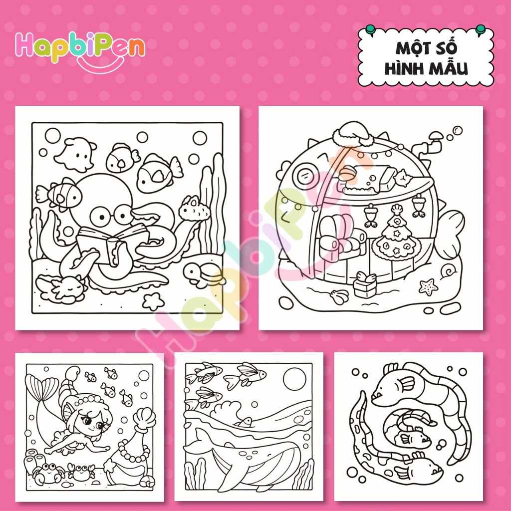 Bộ tranh tô màu cho bé với 43 trang chủ đề OCEAN VIBE phong cách Kawaii dễ thương Cozy 17