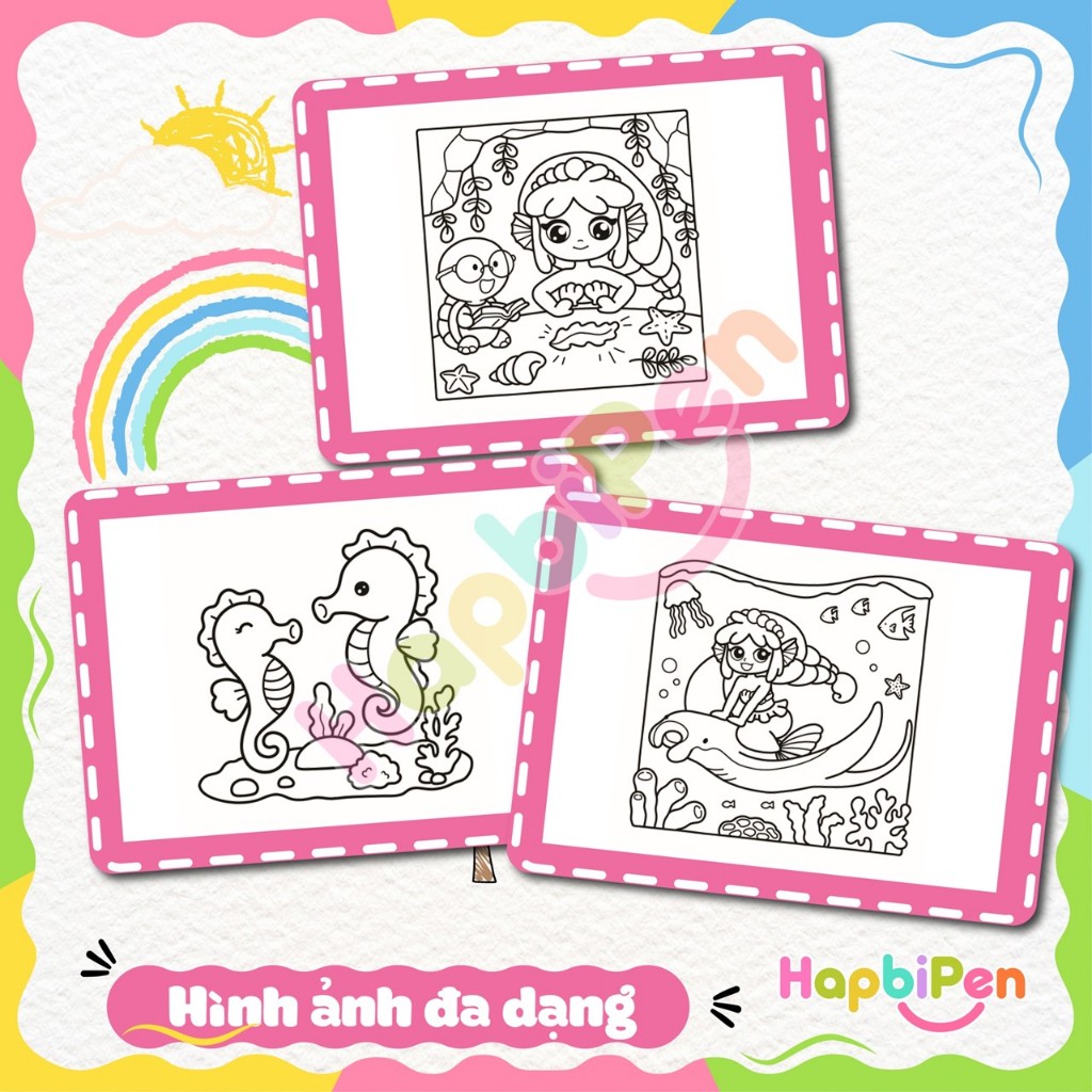 Bộ tranh tô màu cho bé với 43 trang chủ đề OCEAN VIBE phong cách Kawaii dễ thương Cozy 17