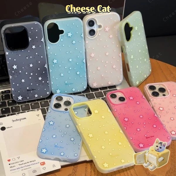 ins đầy sao Ốp lưng cho iPhone 14 13 12 11 15 Plus 16 17 Pro Max Xs XR Vỏ bảo vệ điện thoại di động màu mờ