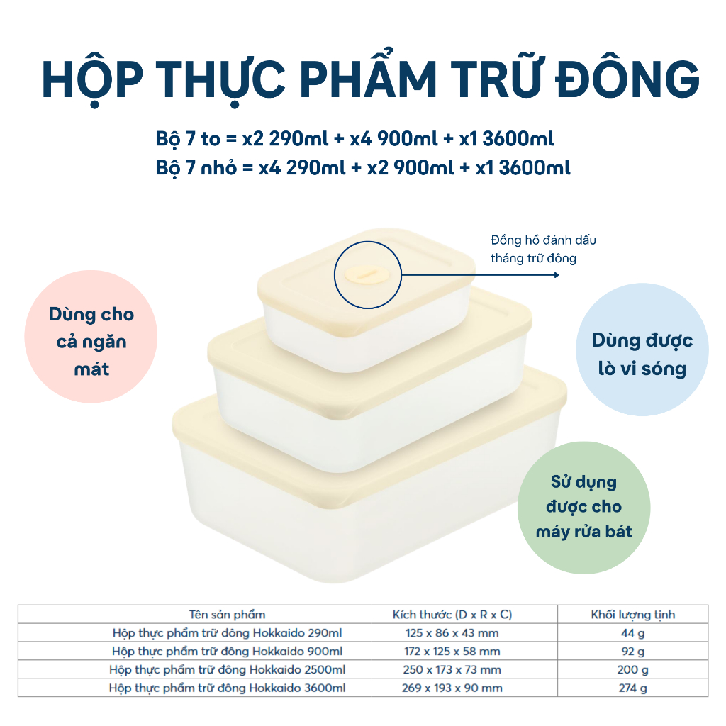 Hộp Trữ Đông Hokkaido (290-900-2500-3600ml): Bảo Quản Thực Phẩm Tươi Ngon, An Toàn, Tiện Lợi