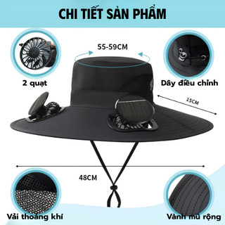Mũ Chống Nắng Cao Cấp Tích Hợp 2 Quạt Solar Làm Mát Nhanh Pin Lithium Cho Hoạt Động Ngoài Trời