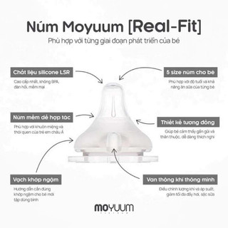 Núm Ti Moyuum Silicone Siêu Mềm Moyuum Hàn Quốc Thiết Kế Thông Minh Chống Sặc Giảm Đầy Hơi Cho Bé