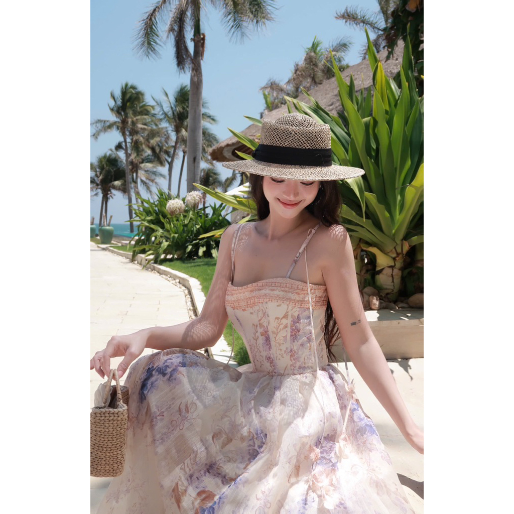 LASY Thời Trang Nữ| Đầm Maxi 2 Dây Đính Hoa Chất Vải Tơ In Hoa D0196