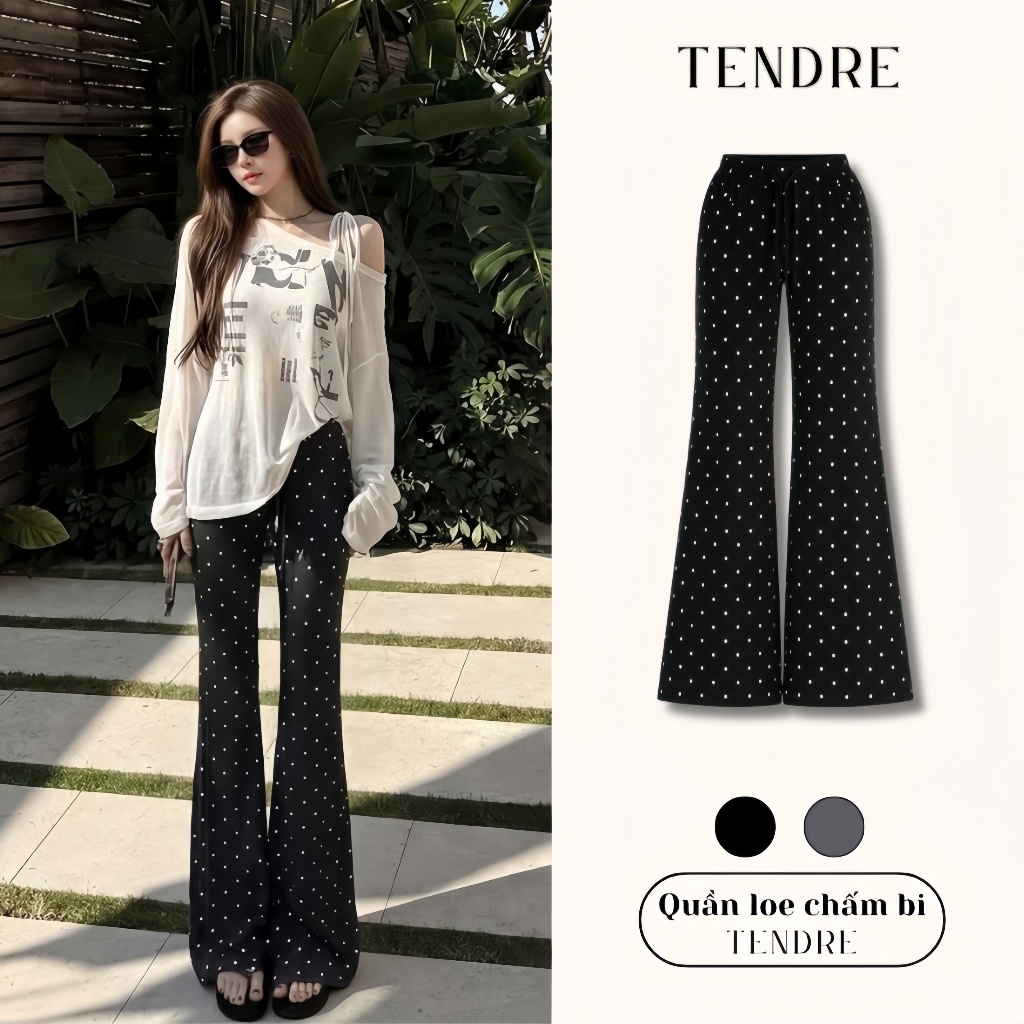 Quần Loe Chấm Bi Nữ  – Quần Ống Loe Suông Dài Hot Trend Tôn Dáng Phong Cách Hàn Quốc L19