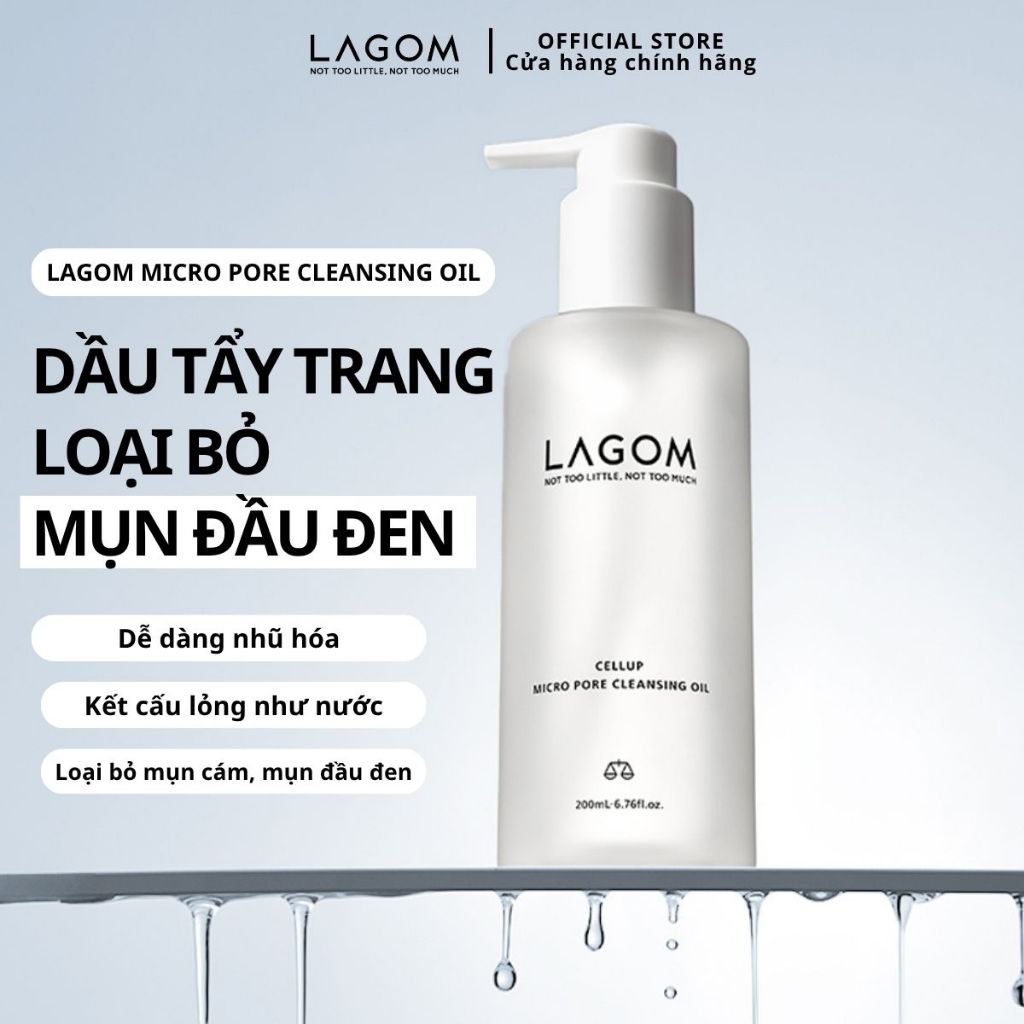 Dầu Tẩy Trang hỗ trợ làm sạch mụn cám và mụn đầu đen Lagom Micro Pore Cleansing Oil 200mL