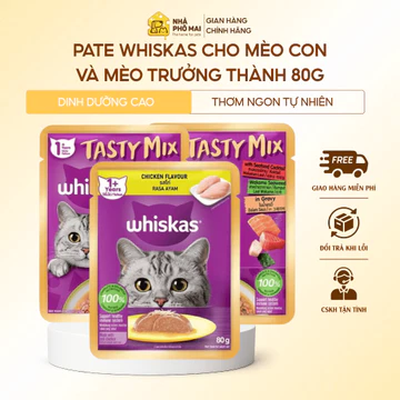 Pate Cho Mèo Con Whiskas 80G Thức Ăn Ướt Cho Mèo Con Và Mèo Trưởng Thành Pate Mèo Nhiều Vị