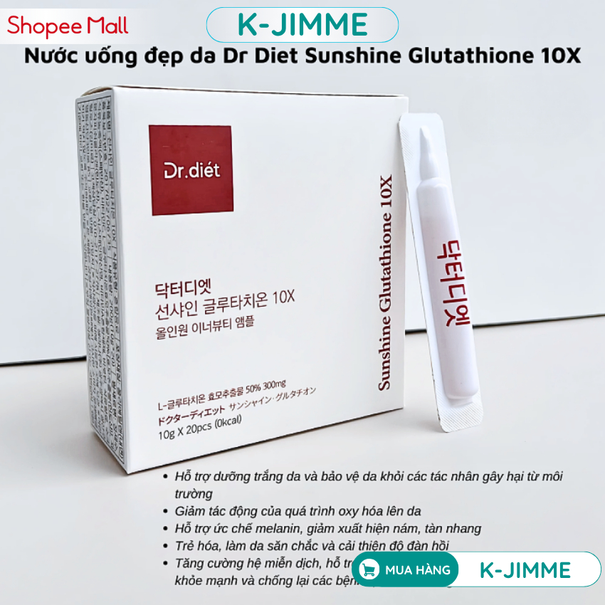 dr diet sunshine glutathione 10x Nước Uống Trắng Da Dr.Diét Sunshine Glutathione 10X Hàn Quốc Maxclinic Hộp  20 Ống