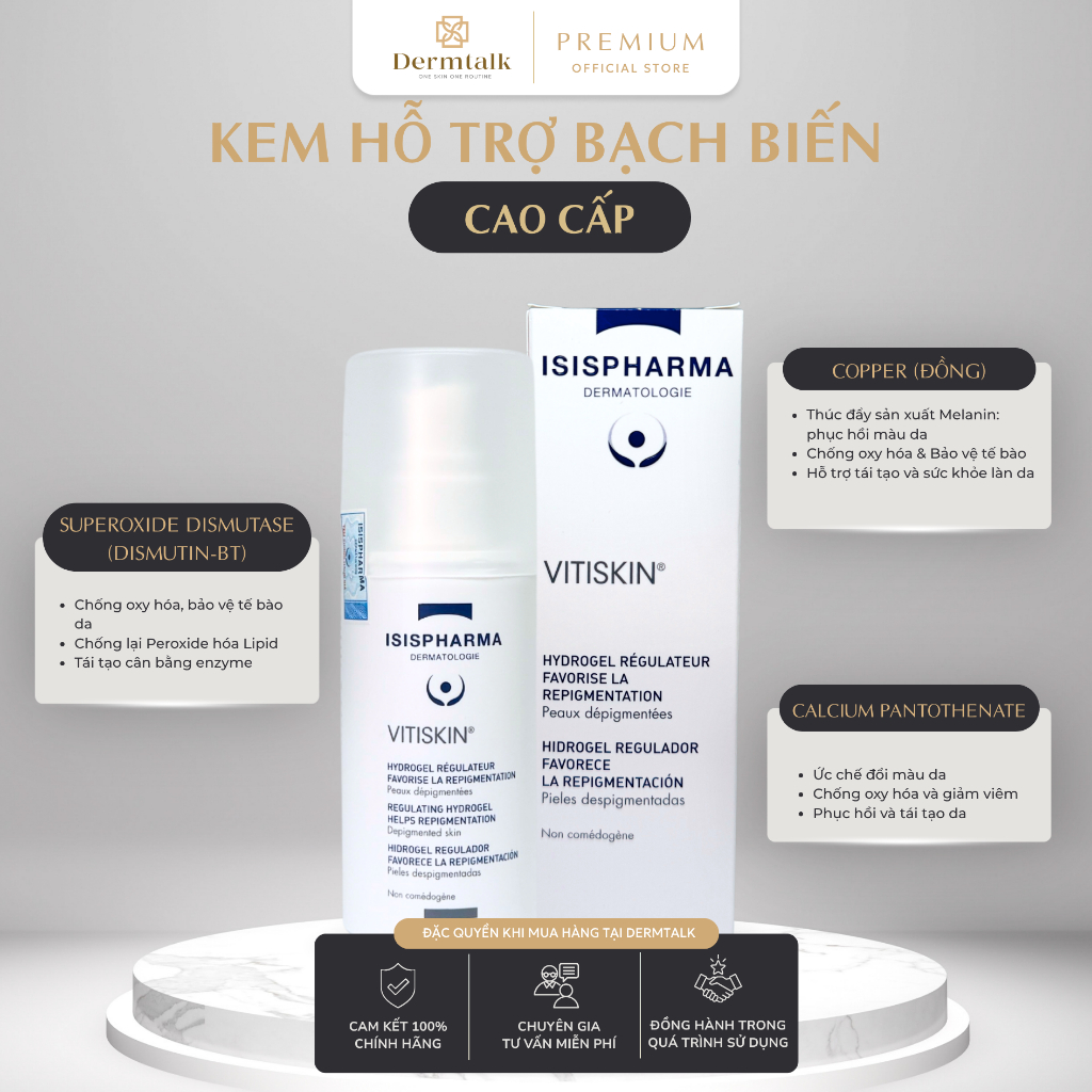 Kem bôi hỗ trợ bạch biến Isispharma Vitiskin (50ml) - Điều hòa sắc tố, cân bằng Melanin chuyên sâu
