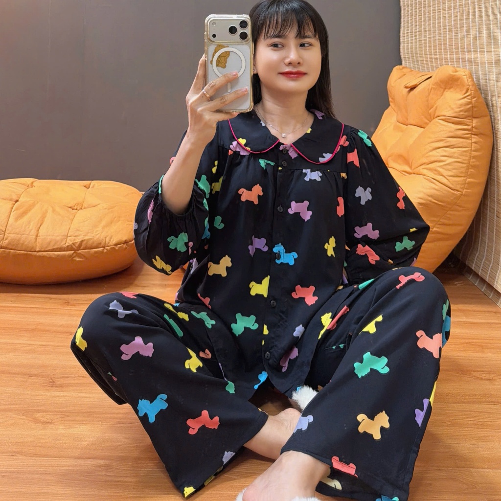 Bộ tole lanh tay bồng, cổ sen phối viền, PHOM RỘNG, hàng F21 may kỹ 43-90kg - Nocnhamacdobo