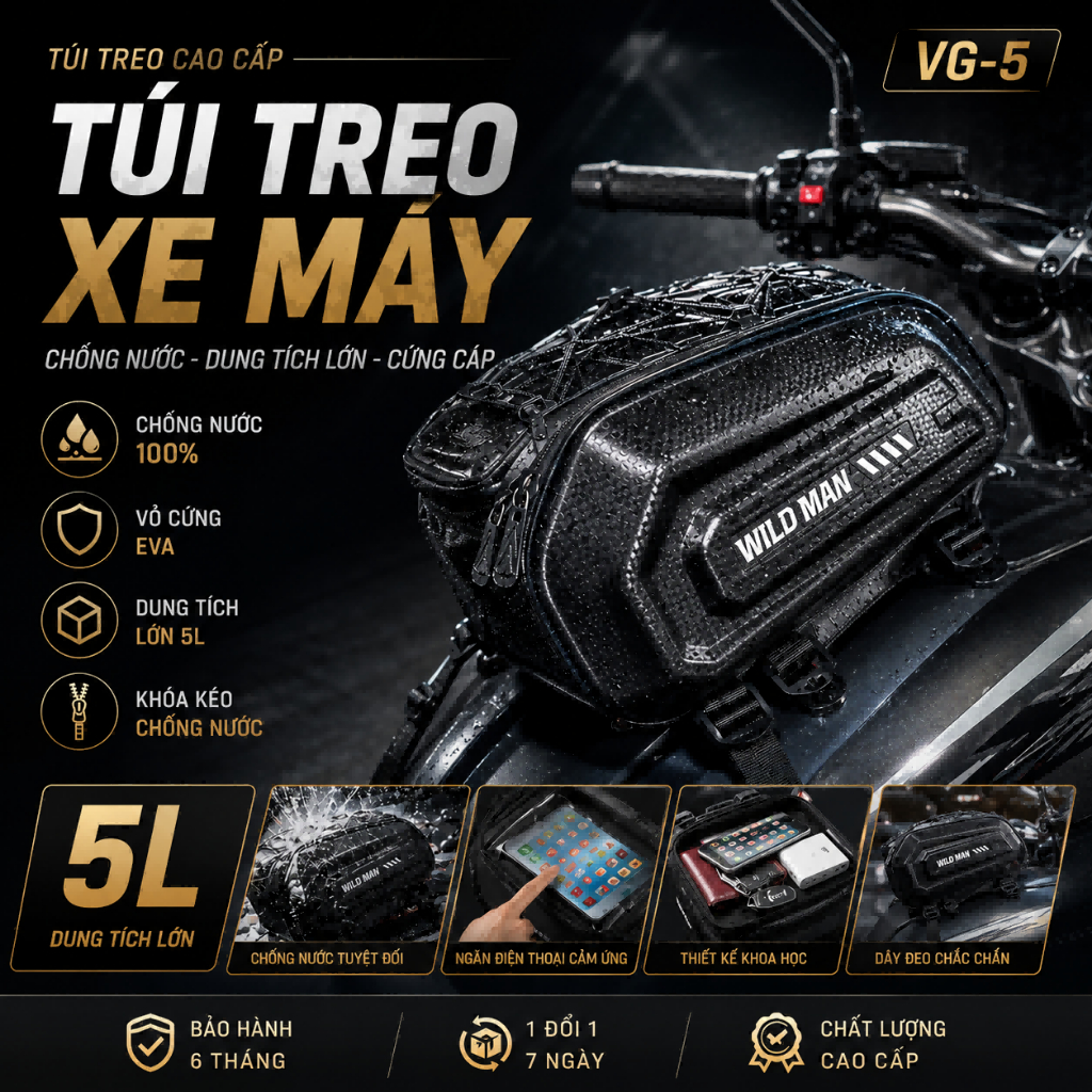 Túi giữa xe máy đa năng chống thấm nước, phù hợp xe PG1 và các dòng xe máy thông thường, dung tích lớn chứa đồ tiện lợi