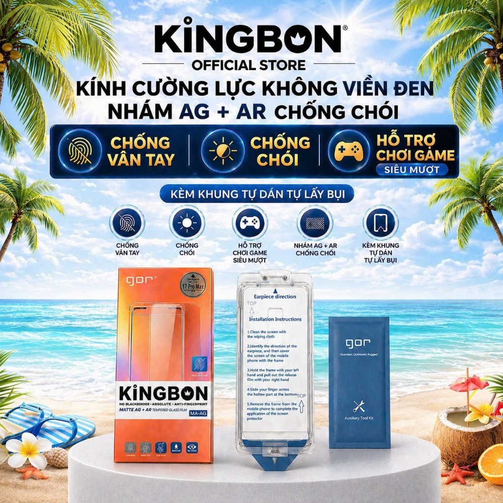 KÍNH CƯỜNG LỰC iPhone KHÔNG Viền Đen CHỐNG VÂN - Chống Chói CHO IP 13 đến 17 Pro Max KiNGBON MA-87