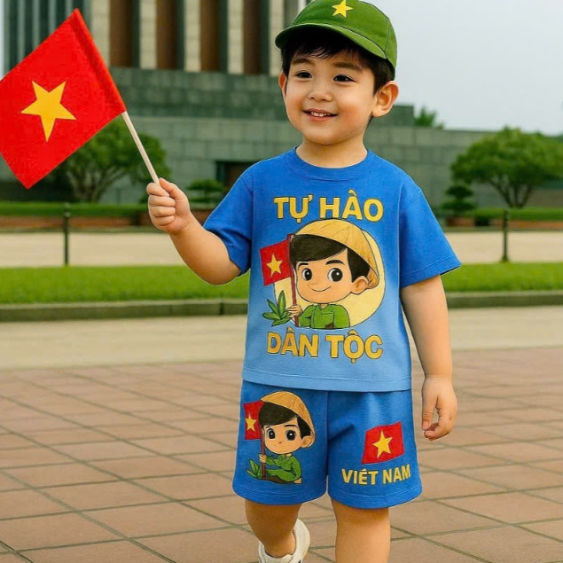 Set Bộ Cờ Đỏ Sao Vàng Tôi Yêu Việt Nam Cho Bé Chất Cotton Mát Dễ Thương H09