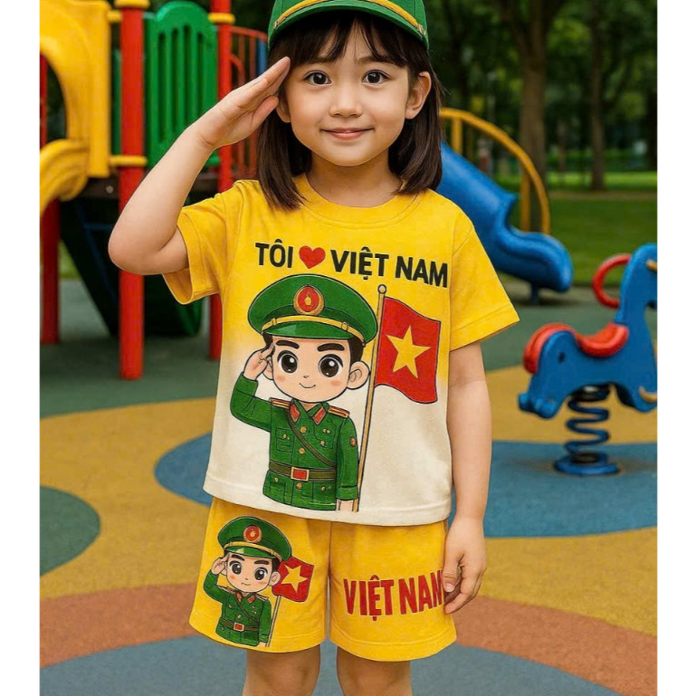 Set Bộ Cờ Đỏ Sao Vàng Tôi Yêu Việt Nam Cho Bé Chất Cotton Mát Dễ Thương H09
