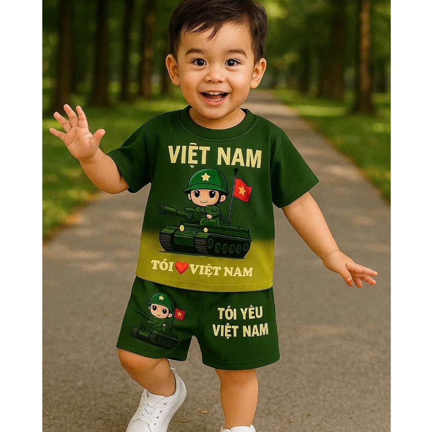 Set Bộ Cờ Đỏ Sao Vàng Tôi Yêu Việt Nam Cho Bé Chất Cotton Mát Dễ Thương H09