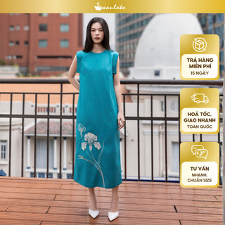 SWANLAKE | Váy Đầm Nữ Suông Sát Nách Cổ Tròn Xẻ Tà Vải Linen Thêu Hoa Cao Cấp Công Sở D13365