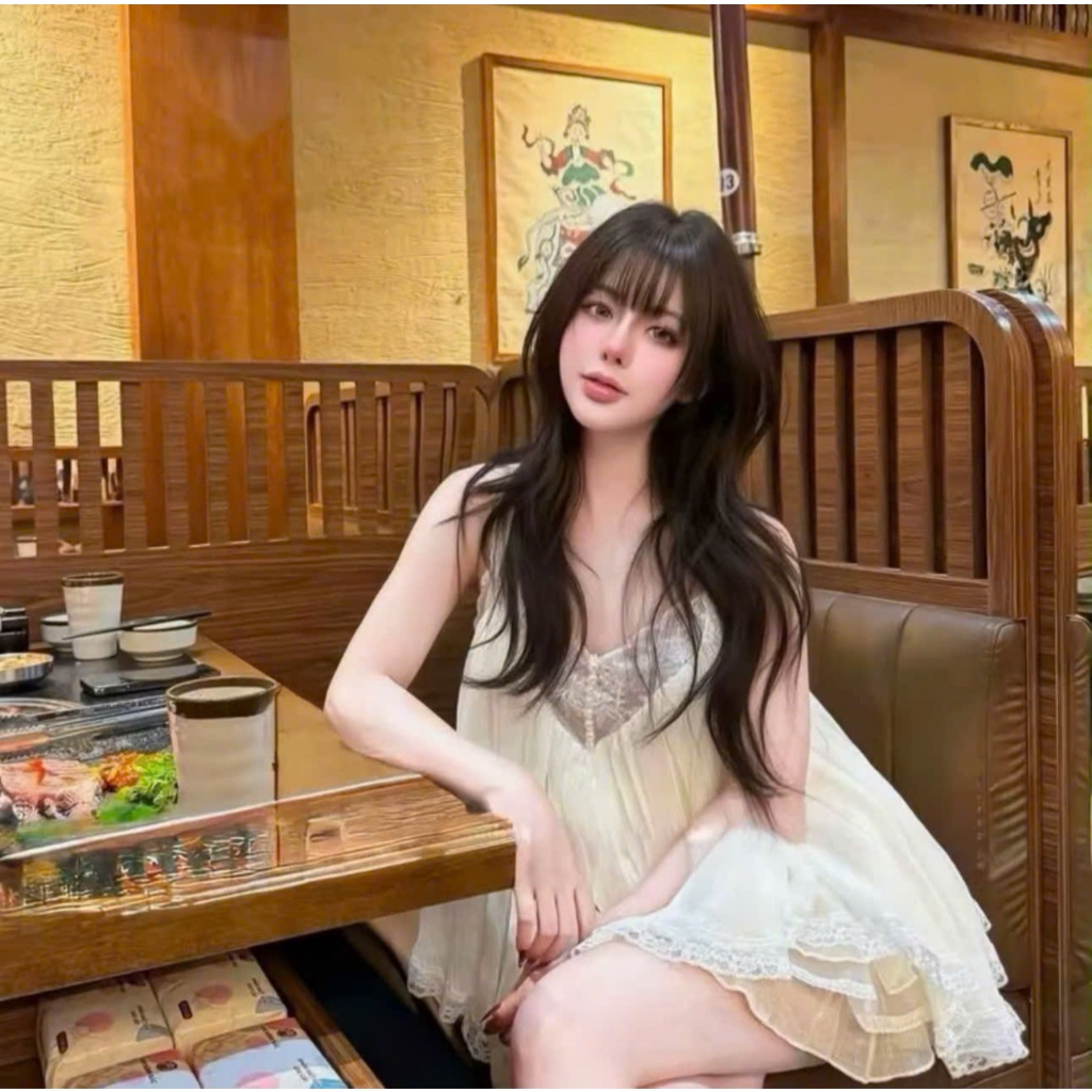 Set Áo 2 Dây Babydoll Kèm Chân Váy Ngắn Xoè Phối Ren, Set Bộ Vải Xô Nhăn Đính Ngọc Trai Tiểu Thư Đi Biển - CHAMIE STUDIO