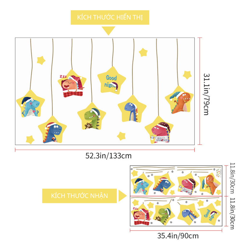 Decal Dán Tường Ngôi Sao Khủng Long Có Keo Sẵn 133x79cm - Trang Trí Phòng Ngủ Cho Bé