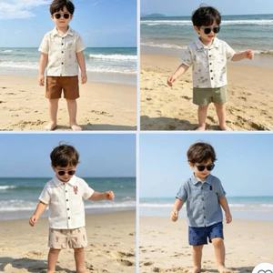 Bộ đồ bé trai 6-18M (6-11kg) A1957 xuất dư kèm kính mềm mại – set đi biển thoải mái cho bé sơ sinh