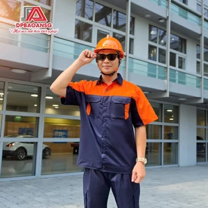 QUẦN - ÁO BẢO HỘ LAO ĐỘNG KAKI NGẮN TAY MÀU XANH ĐEN PHỐI CAM CHO CÔNG NHÂN KỸ THUẬT, CƠ KHÍ, LẮP ĐẶT ĐIỆN TỬ
