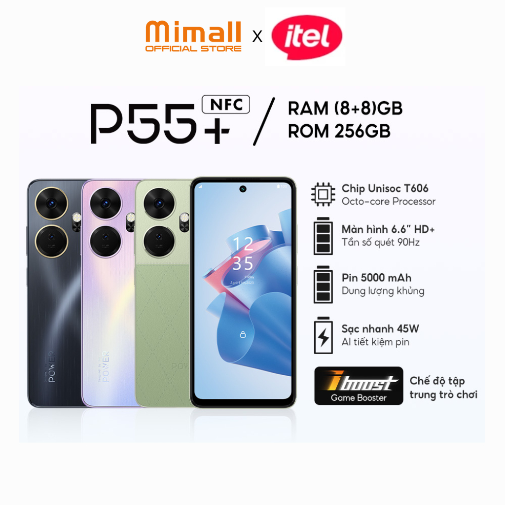 Điện Thoại Thông Minh Itel P55+ 16GB(8+8)/256GB | Hỗ Trợ NFC |Sạc Nhanh 45W| HD+ 90Hz-Hàng chính hãng