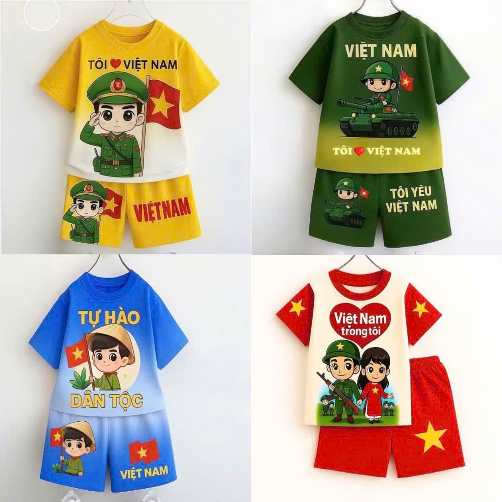 Set Bộ Cờ Đỏ Sao Vàng Tôi Yêu Việt Nam Cho Bé Chất Cotton Mát Dễ Thương H09