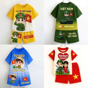 Set Bộ Cờ Đỏ Sao Vàng Tôi Yêu Việt Nam Cho Bé Chất Cotton Mát Dễ Thương H09