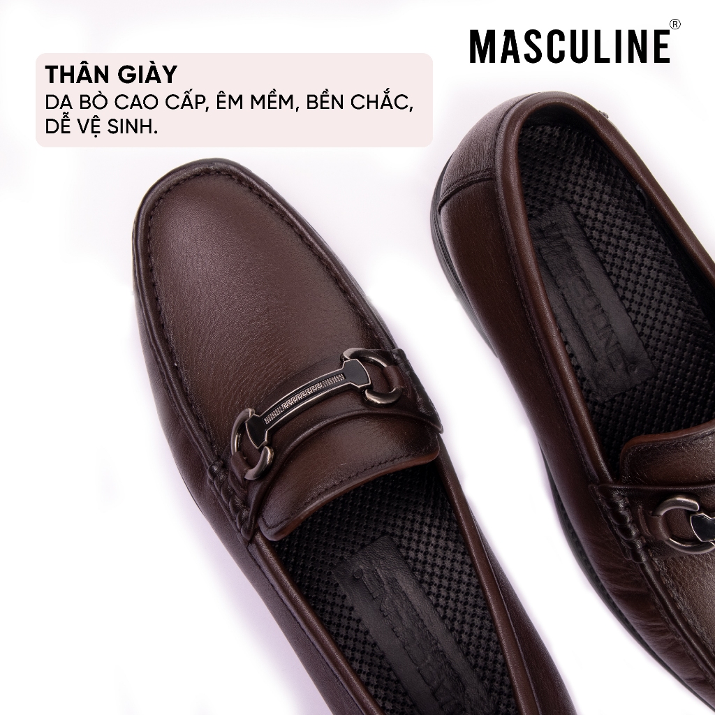 Giày lười nam da bò mềm MASCULINE GSP601 Kiểu Penny Loafer bề mặt trơn sang trọng đế chống trượt