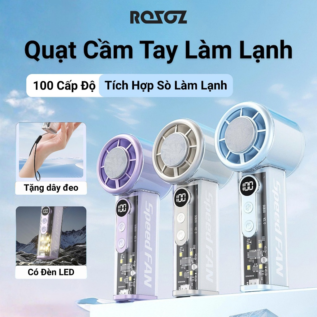 Quạt Sò Lạnh Cầm Tay Mini Làm Mát 3S, Tích Điện, Màn Hình LED, Quạt Làm Lạnh Nhanh, Pin Lâu Cao Cấp