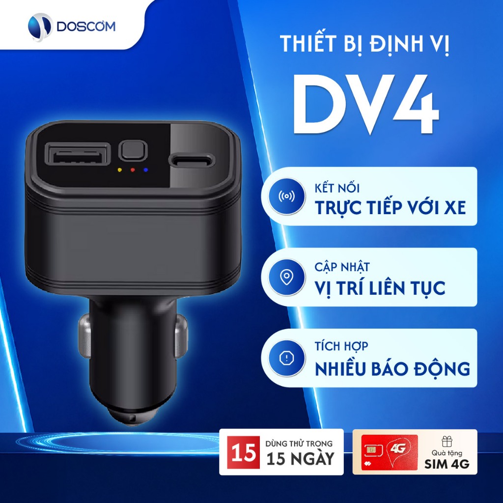 (Hỏa tốc - HN) Thiết Bị Định Vị Ô Tô Dạng Tẩu Thuốc Doscom DV4 - Tích Hợp Định Vị GPS Theo Thời Gian Thực