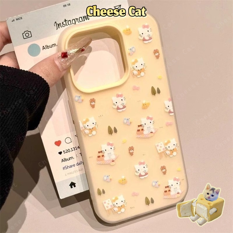 Kitty màu vàng hồng dễ thương Ốp lưng cho iPhone 15 13 12 11 14 Plus 16 17 Pro Max Xs XR Vỏ bảo vệ điện thoại