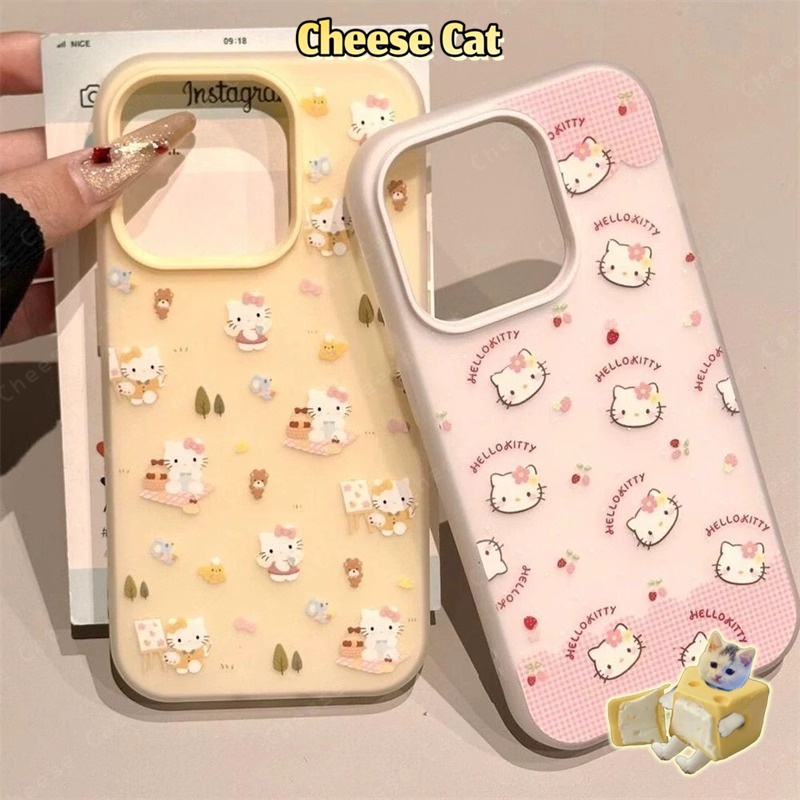 Kitty màu vàng hồng dễ thương Ốp lưng cho iPhone 15 13 12 11 14 Plus 16 17 Pro Max Xs XR Vỏ bảo vệ điện thoại