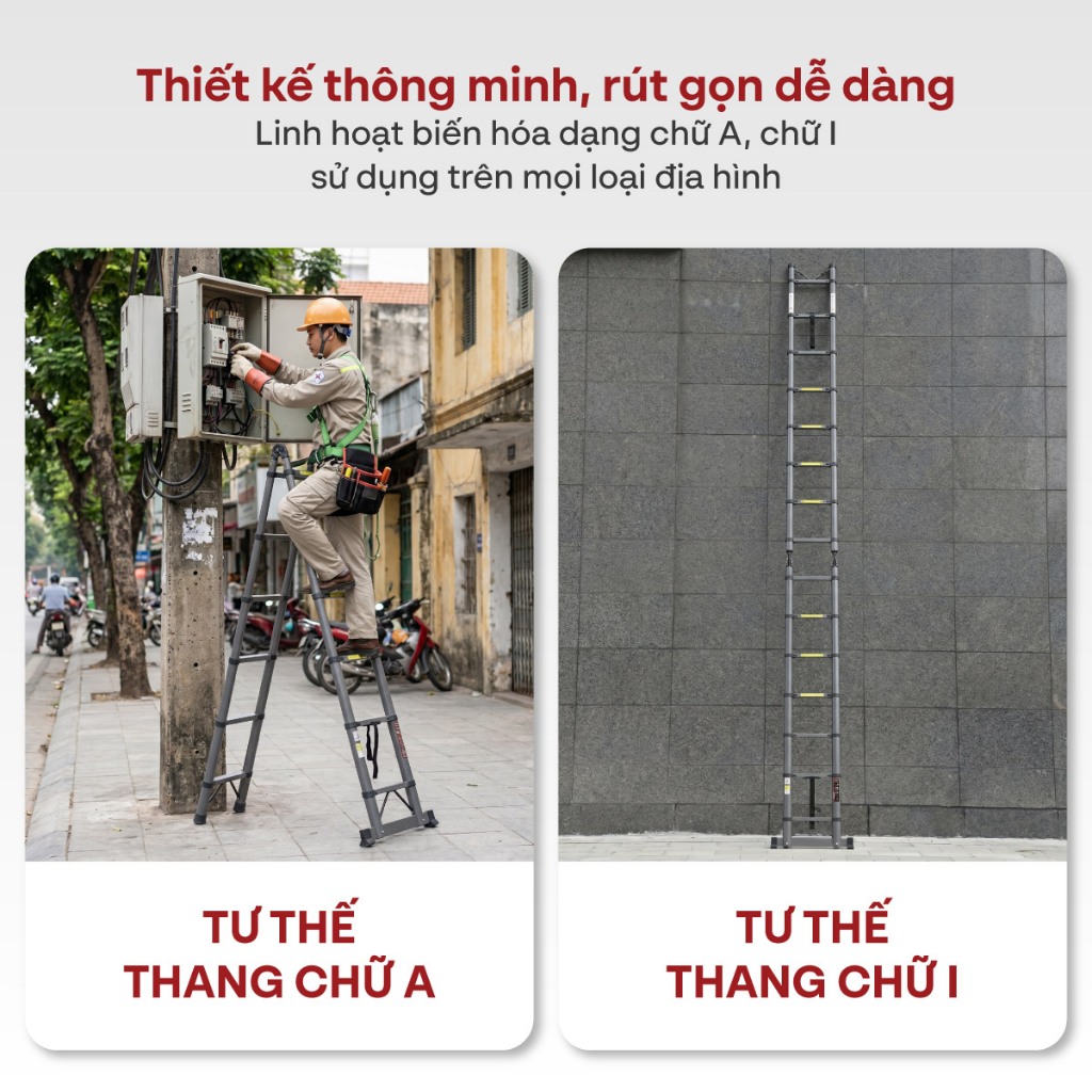Thang rút chữ A Nhập Khẩu 3,4M - 7.4M gấp gọn chính hãng FUJIHOME, thang rút đôi Carbon chống trượt khoá chốt an toàn