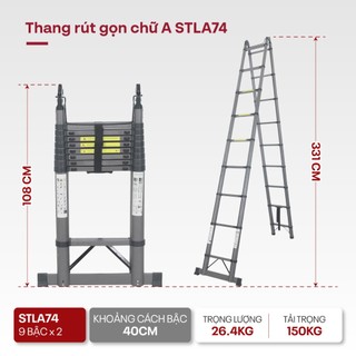 Thang rút gọn chữ A Fujihome STLA74 - Thép Carbon Bền Bỉ, Gấp Gọn Tiện Lợi