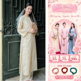 Áo Dài 4 Tà Nữ Tơ Đũi Thêu Hoa Nổi Cổ Tròn - Áo Dài Cách Tân Dự Tiệc, Chụp Ảnh, Sự Kiện | Áo dài Phương Linh