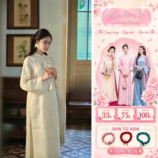 Áo Dài Cách Tân 4 Tà Tơ Kim Tuyến Hoa Lấp Lánh – Sang Trọng, Dáng Suông Thướt Tha - Áo dài Phương Linh