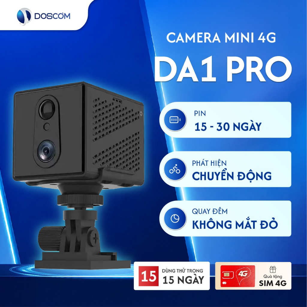 (Tặng Sim 4G) Camera 4G Doscom DA1 Pro - Dùng Mạng 4G, Pin Tối Đa 15 Ngày, Full HD 2mp