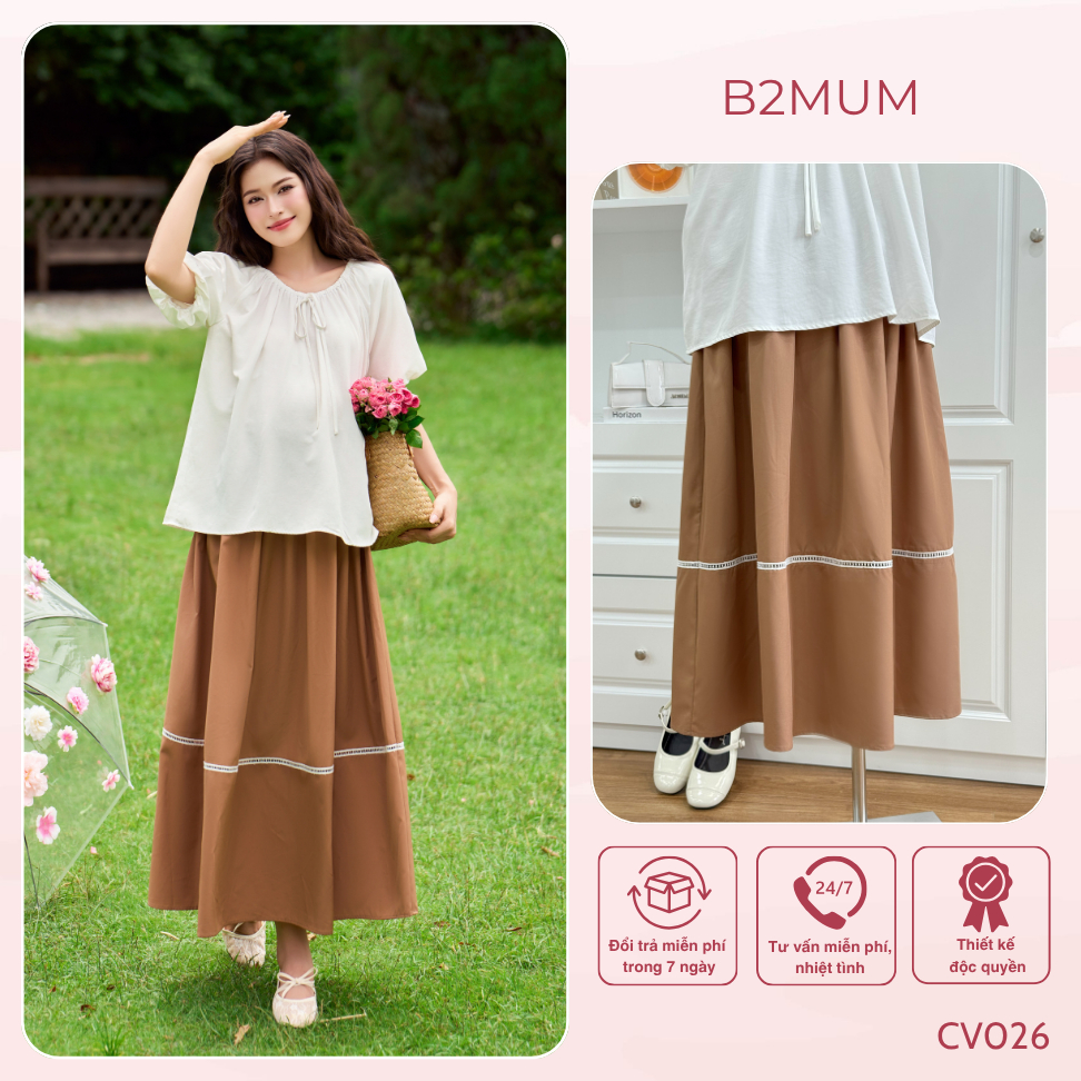 Chân Váy Bầu Maxi Chất Thô Mềm Mát, Dáng Xòe Che Bụng – Mặc Đi Làm, Đi Biển, Du Lịch, Dạo Phố Hazel Skirt CV026 By B2MUM