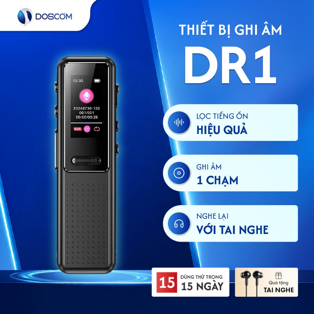 Máy Ghi Âm Mini DR1 16GB Chính Hãng – Siêu Nhỏ Gọn, Ghi Âm Liên Tục 30 Giờ, Lưu 192H, Có Tai Nghe