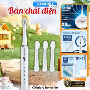 Bàn chải điện Samono SW-ET01, 5 chế độ đánh răng cho nam/nữ và trẻ em, 4 đầu bàn chải thay thế mềm mại
