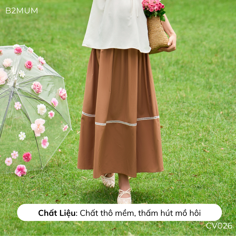 Chân Váy Bầu Maxi Chất Thô Mềm Mát, Dáng Xòe Che Bụng – Mặc Đi Làm, Đi Biển, Du Lịch, Dạo Phố Hazel Skirt CV026 By B2MUM