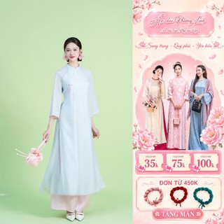 Áo Dài Cách Tân Xanh Ngọc Cổ Tàu Tay Lỡ 4 Tà - Duyên Dáng, Thướt Tha, Sang Trọng | Áo dài Phương Linh