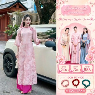 Áo Dài Gấm Long Phụng Nữ – Dáng Suông Cổ Tròn, Sang Trọng, Thướt Tha | Áo dài Phương Linh