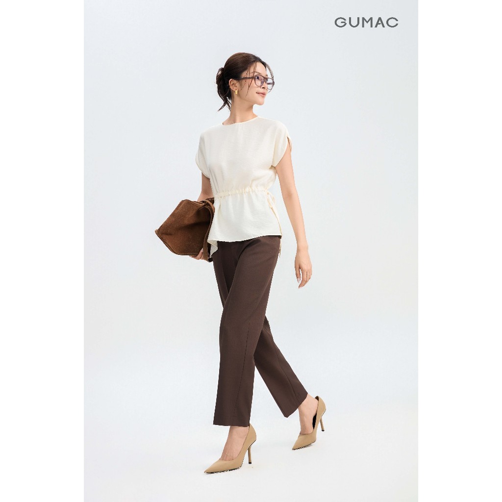 Áo Kiểu Nữ GUMAC Form Suông Tay Liền Kiểu Siết Eo Linh Động Chất Tơ Mềm Mát Dễ Phối AG05041