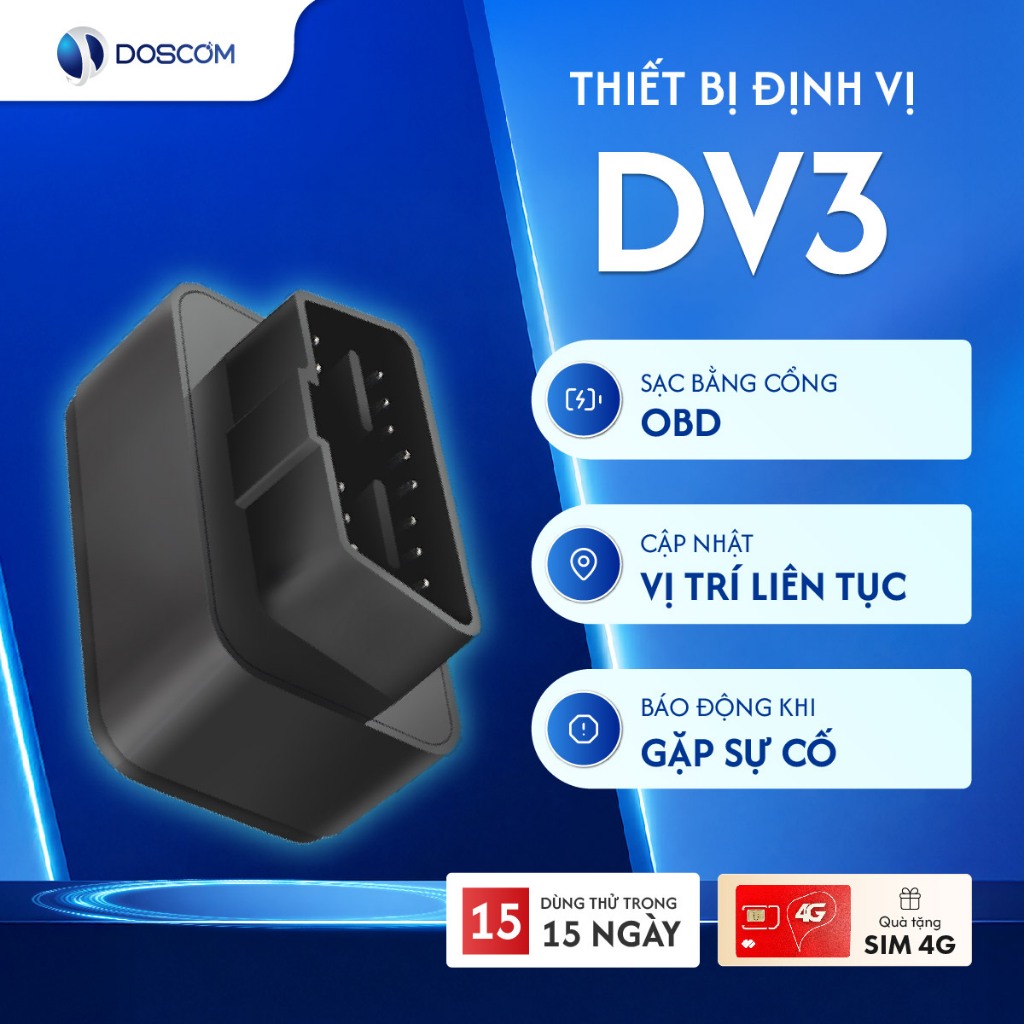 Đinh vị OBD Ô Tô Doscom DV3 Sử Dụng Sim 4G - Thiết Bị Định vị GPS Cắm Trực Tiếp Trên Ô Tô
