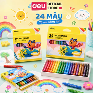 Bút Sáp Màu Deli 12/24 Màu Tươi Sáng, Màu Sáp Mịn, An Toàn Cho Bé Tô Màu, Học Tập Mỹ Thuật